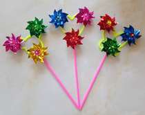 3-wheel windmill Colorful plastic color sequin windmill Student childrens Square outdoor micro-business push scan code gift