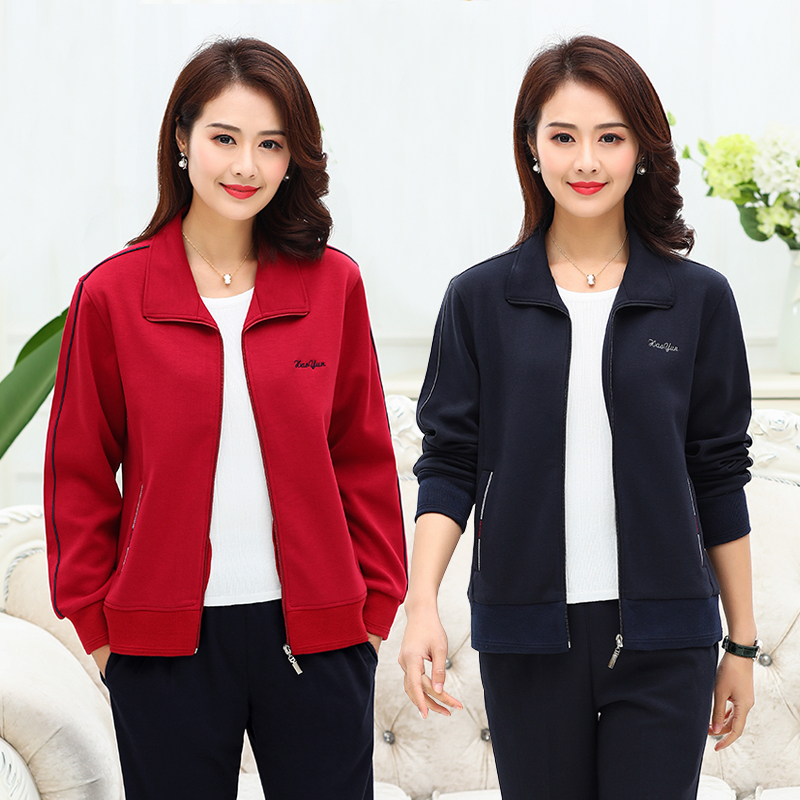 Middle Aged Sportswear Suit Woman Loose big size women's clothing Two sets for spring and autumn Mom blouses jacket Vest Casual Jacket