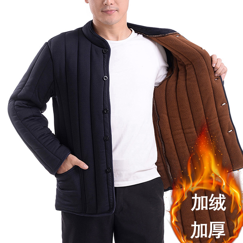 Middle-aged camel wool cotton coat men's warm velvet thickened personal wear quilted jacket Old man winter cotton clothes cold liner