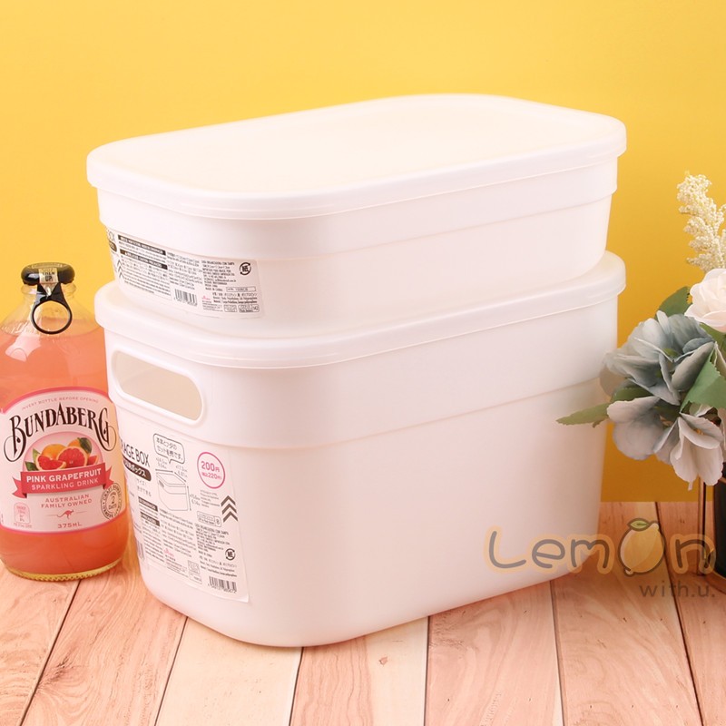 Japan-style pure white minimalist with cover containing box desktop plastic sundries box snacks cosmetic storage hamper can be superimposed