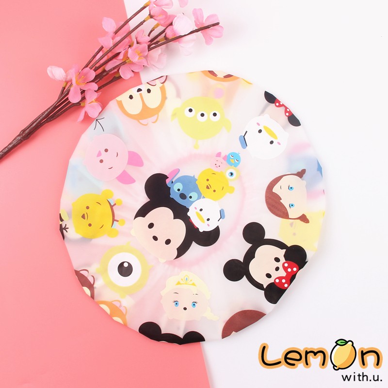 Cute cartoon bath cap double-sided waterproof anti-fouling 2 dress adult children's and women's small odd print loose tight belt