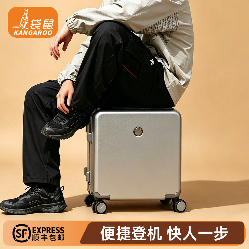 Small-Sized Luggage That Can Be Taken on the Plane Without Checked Baggage, Small 18inch Carry-On Aluminum Frame Suitcase That Can Accommodate a Person, Suitable for Short Trips with a Pull Handle