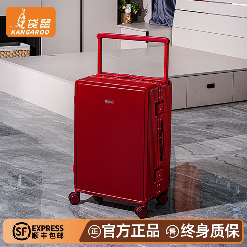 Kangaroo Red Suitcase Wedding Dowry New Bride 2026 New Model Wide Handle Password Travel Leather Suitcase 20 Inch 24