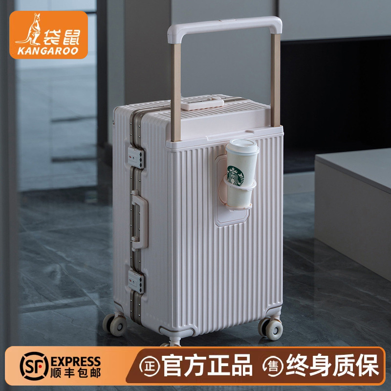 Kangaroo Suitcase 2026 New Model, Sturdy and Durable, Thickened Pure Pc Material, Wide Trolley, Travel Password Suitcase