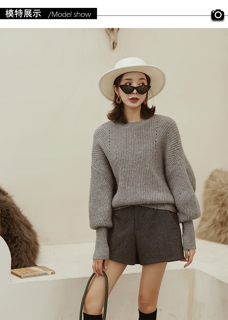 Mùa thu đông 2018 mới quần short xương cá bằng len nữ đi lại eo cao một từ hoang dã rộng rãi chân rộng quần chic quần áo nữ