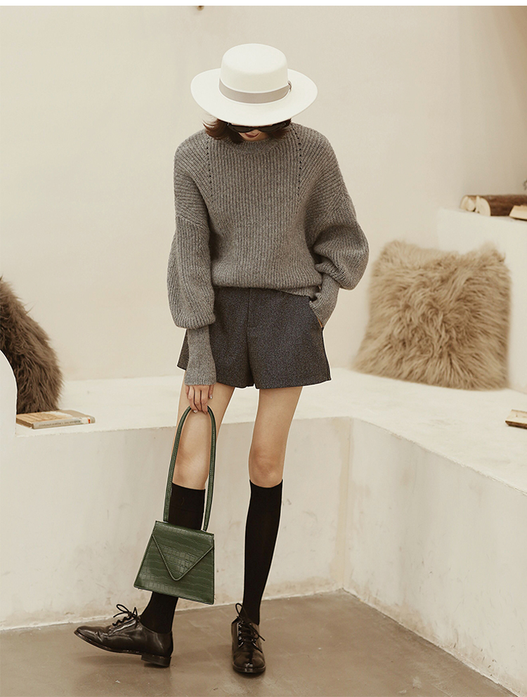 Mùa thu đông 2018 mới quần short xương cá bằng len nữ đi lại eo cao một từ hoang dã rộng rãi chân rộng quần chic quần áo nữ