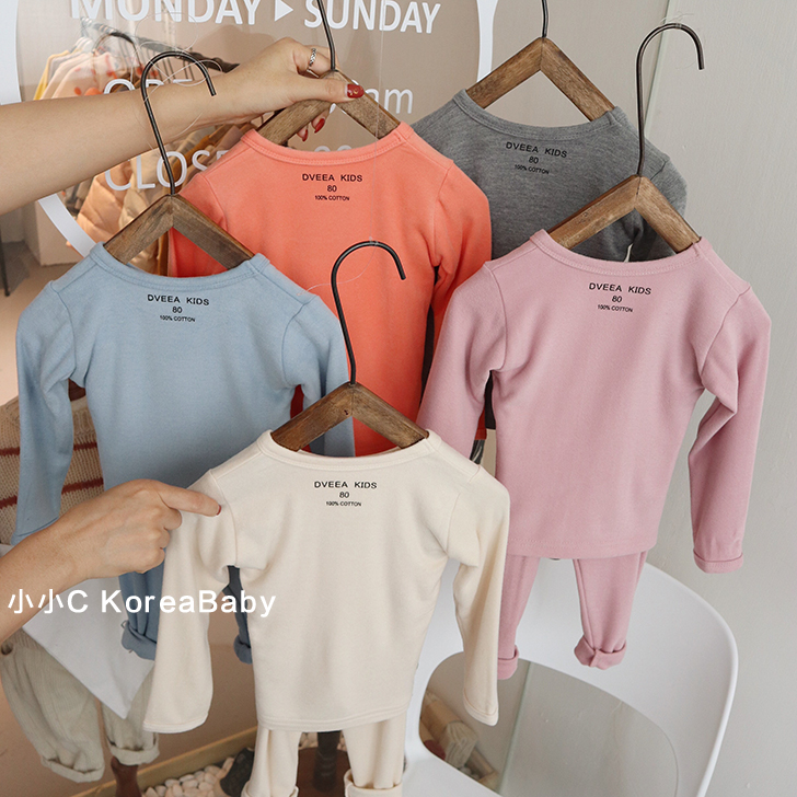 Black technology Korean baby clothes solid color warm plus Velvet home clothes 2021 autumn and winter men and women baby pajamas set