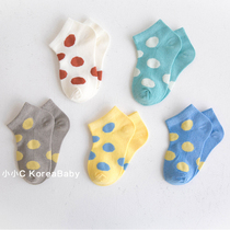 Korean childrens pure cotton mesh polka dot socks five pairs 2021 spring and summer new baby breathable color socks