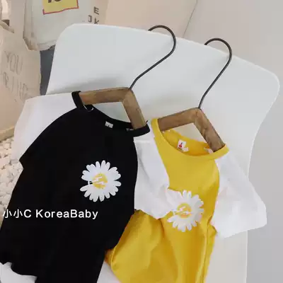Cotton shoulder short sleeve printed letter T-shirt Korean baby 2020 Summer new half sleeve top