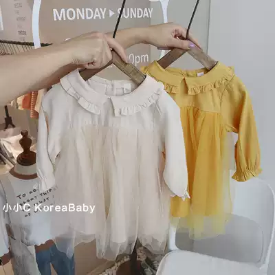 Solid color gauze dress Korean baby dress 2021 Autumn New Girls baby skirt