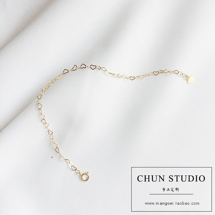 Handmade tùy chỉnh hoang dã dễ thương Mỹ 14K vàng lưu ý vàng rỗng tình yêu khâu vòng tay vòng chân bạn gái trang sức - Vòng chân lắc chân bạch kim
