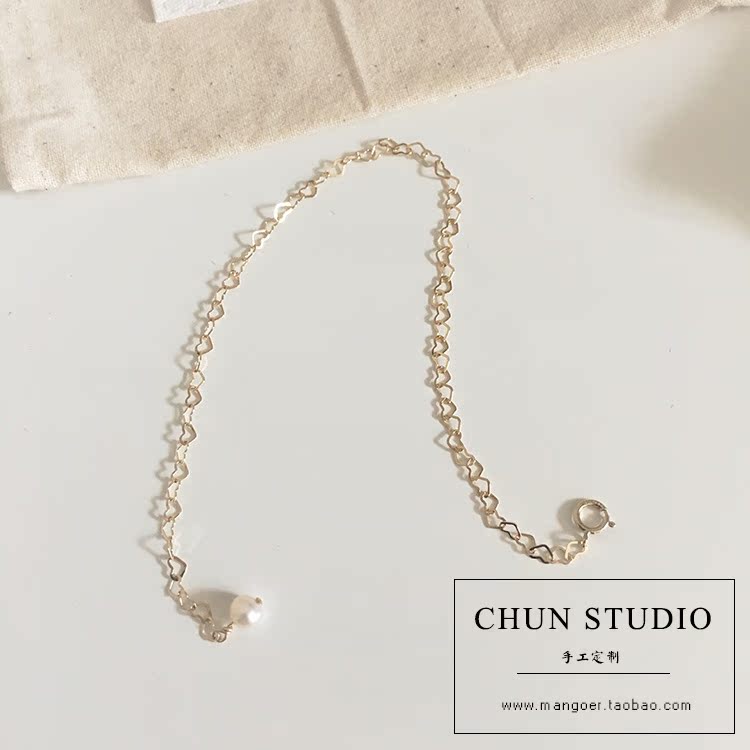 Handmade tùy chỉnh hoang dã dễ thương Mỹ 14K vàng lưu ý vàng rỗng tình yêu khâu vòng tay vòng chân bạn gái trang sức - Vòng chân lắc chân bạch kim
