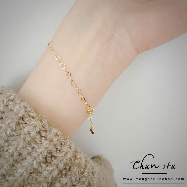 Handmade tùy chỉnh hoang dã dễ thương Mỹ 14K vàng lưu ý vàng rỗng tình yêu khâu vòng tay vòng chân bạn gái trang sức - Vòng chân lắc chân bạch kim