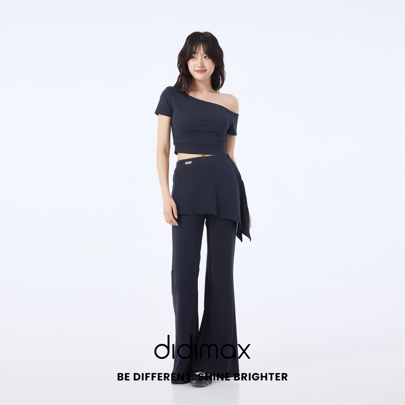 Didimax Summer New Navy Blue Off-Shoulder Short-Sleeved T-Shirt and Bootcut Pants Detachable Leather Curtain Set X89148 Didimax Summer New Navy Blue Off-Shoulder Short-Sleeved T-Shirt and Bootcut Pants Detachable Leather Curtain Set X89148