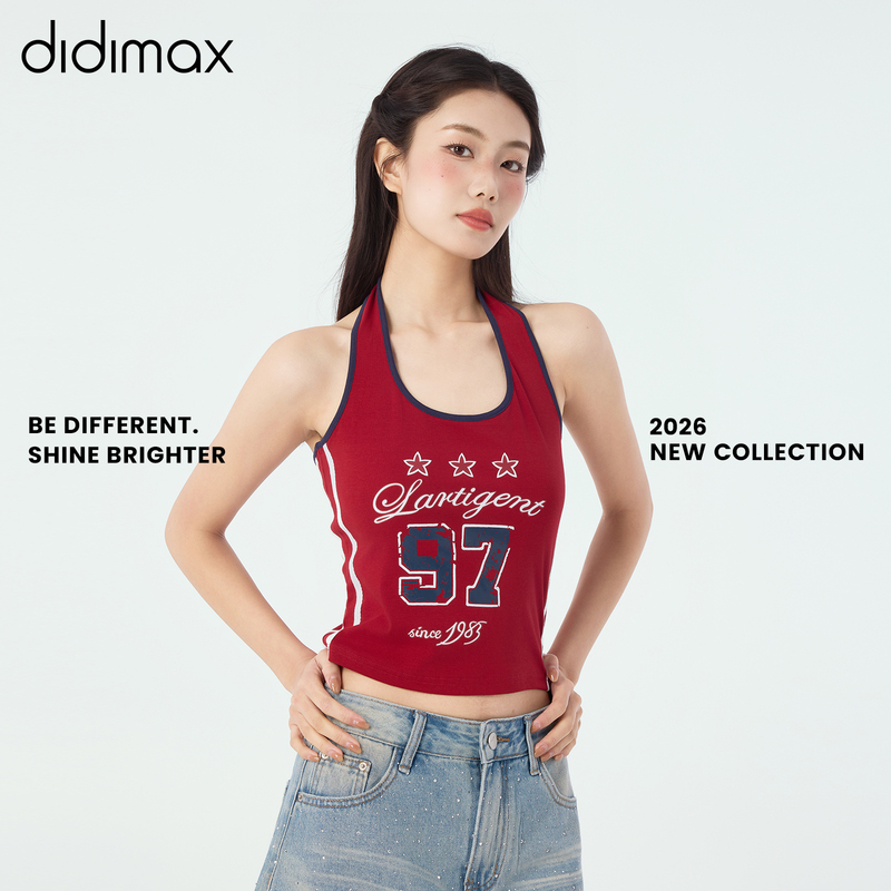 Didimax New Summer Style Halter Neck Sports Style Vest with Letter Print Slim Fit Sleeveless Suspender Top for Women X48372