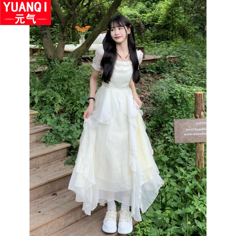 French-Style Runaway Princess Dress for 12-Year-Old Junior High School Students, 13-Year-Old Girls, 15-Year-Old Older Children, White Dress, Summer Fairy Long Dress