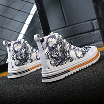 2021 autumn new high-top graffiti canvas shoes Martin boots Chinese Dragon trendy shoes Korean version of breathable Gaobang board shoes