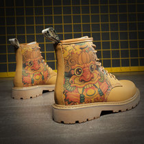 High-top rhubarb boots mens shoes autumn and winter youth new Korean version trendy leather boots campus Martin boots functional tooling boots