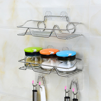 Stainless steel storage rack Bathroom toilet shelf Kitchen condiment free hole paste wall hanging shelf