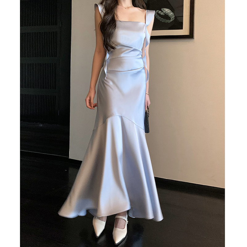 Butyou Dopamine Strap Dress Women's Summer Satin Design Slim Fit Birthday Dress Long Dress Butyou Dopamine Strap Dress Women's Summer Satin Design Slim Fit Birthday Dress Long Dress