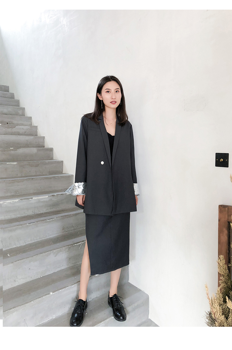 Bộ đồ vest nữ nhỏ bé 2018 xuân hè mới sang trọng phiên bản Hàn Quốc của bộ đồ dài tay điệu đà thoải mái vest đen nữ