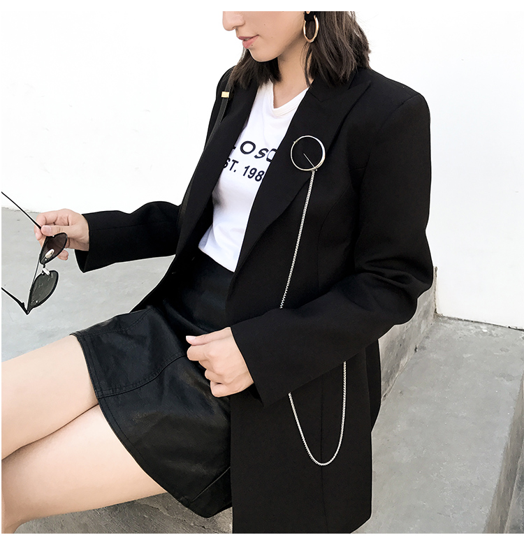 2018 mùa thu mới nhỏ phù hợp với chuỗi trâm cài retro giản dị đen dài áo khoác vest sang trọng áo vest nữ dáng suông