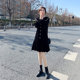 Doll collar black dress 2024 new early spring long-sleeved gold velvet slim a-line skirt French little black dress for women