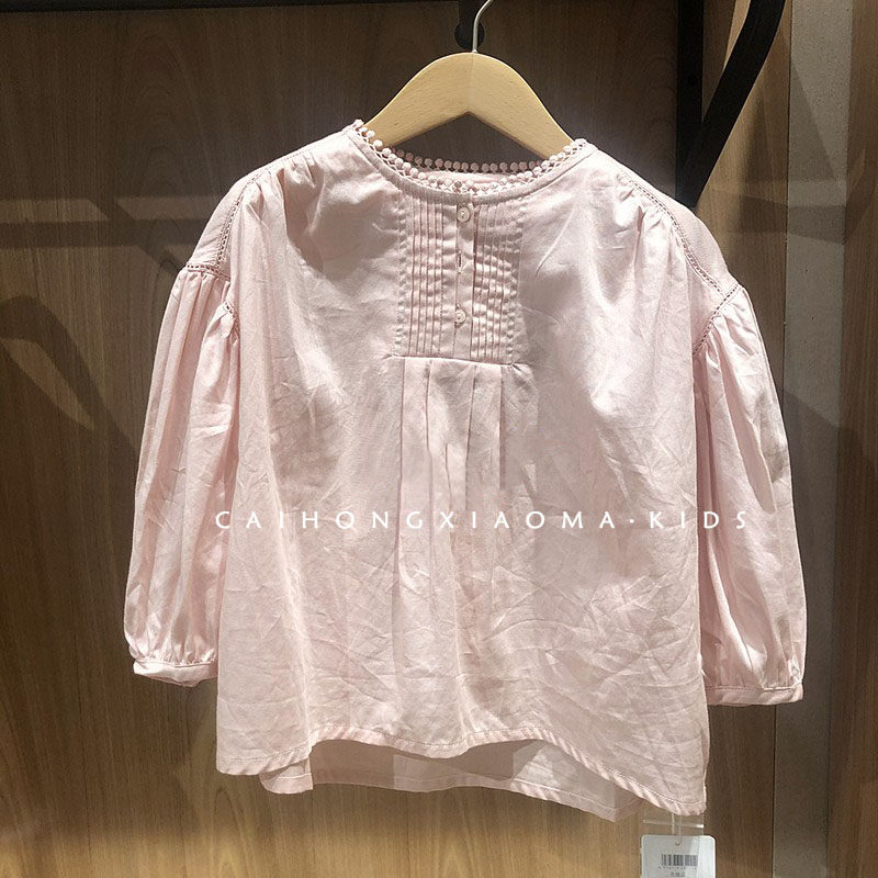 High-end customized children's clothing 22 spring and autumn girls' round neck pure cotton all-match long-sleeved shirt children's foreign style sweet doll shirt