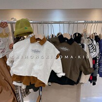 Korean childrens clothing 2021 winter boys and girls foreign style letters casual fashionable top childrens trendy fake two-piece sweater