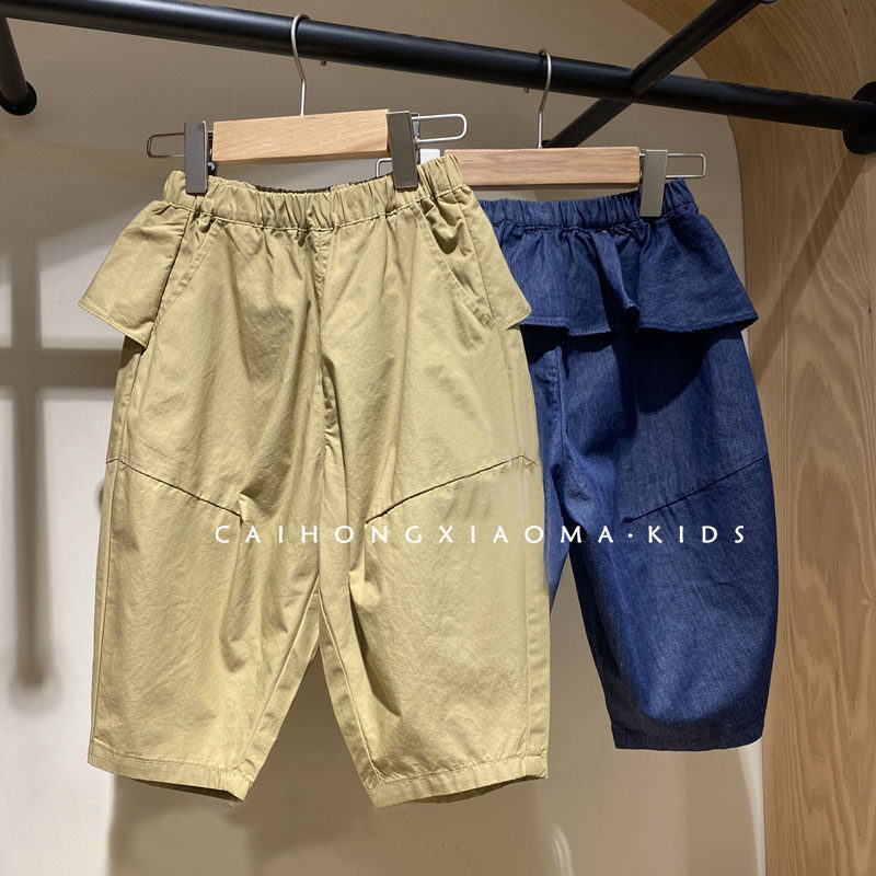High-end customized children's clothing girls' casual cropped pants middle and small children's lace spring and summer children's Western style cotton roti pants - Taobao