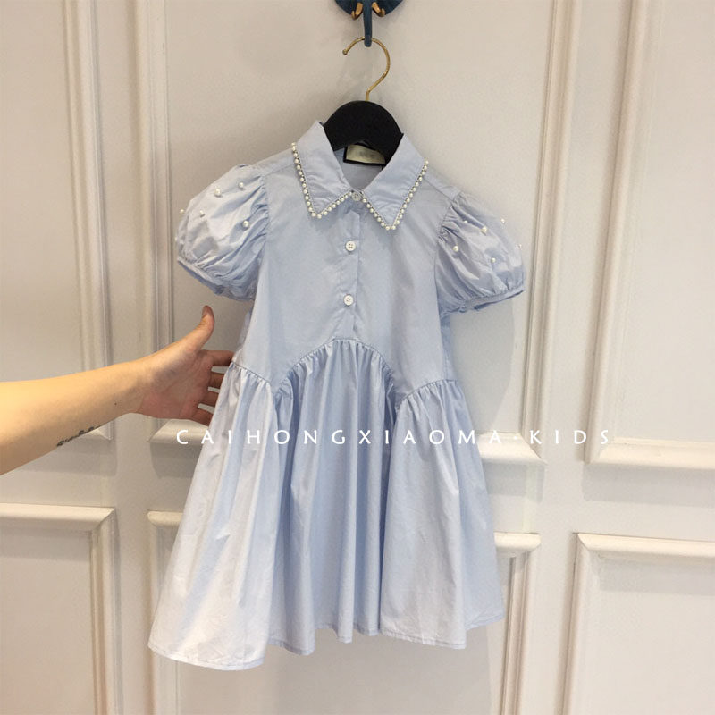Girls' super-foreign style temperament dress summer dress new girl children's super fairy bubble lantern sleeve short-sleeved princess dress