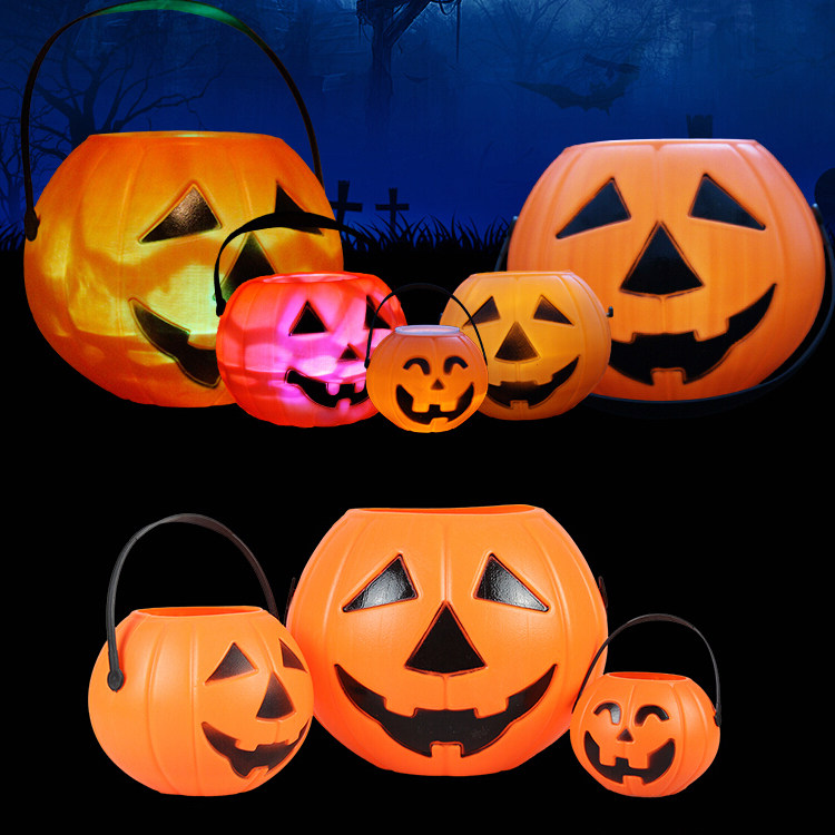 Halloween Ghost Festival Children's Portable Pumpkin Bucket Candy Jar Bar Festive Atmosphere Scene Arrangement Decorations Props