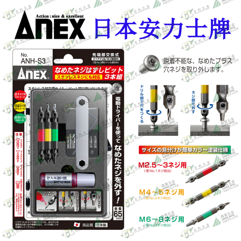 Authentic import original dress Japanese ANEX Annix Severed Head Double With Scrap Head Screw Extractor ANH Series
