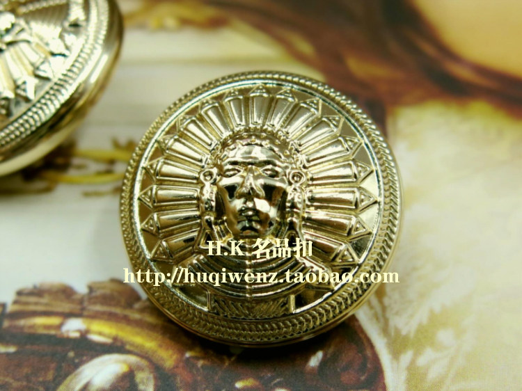 New popular tribal portrait light gold coat suit sweater metal Hong Kong, Macao and Taiwan area buttons 15 or 23mm