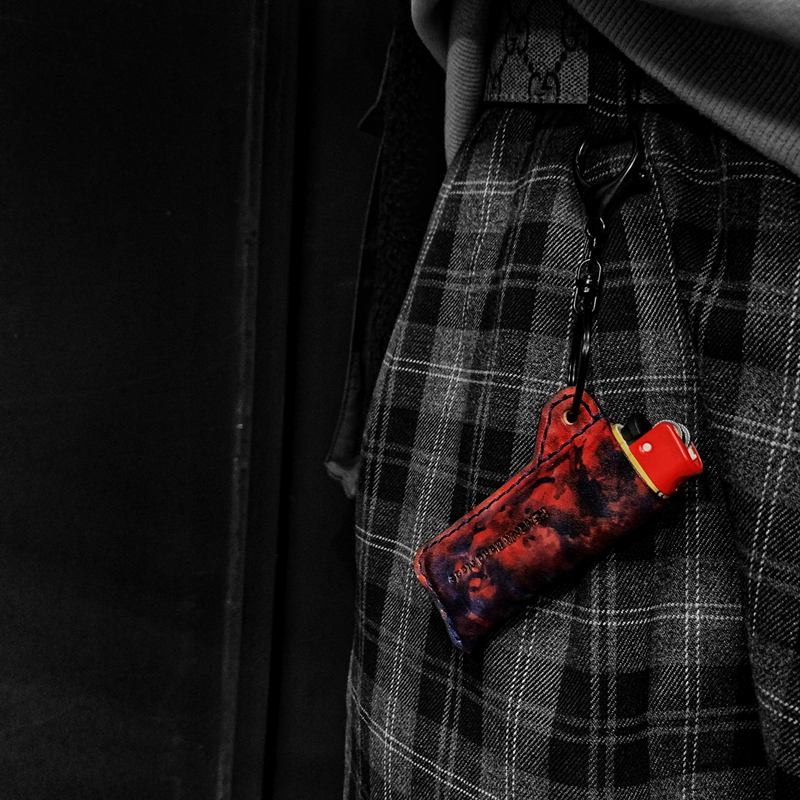 FENGMA sewing horse disposable grasshopper cricket lighter leather case handmade vegetable tanned leather graffiti lighter case