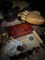 Italian vegetable tanned leather American vintage hand-stitched wallet leather coin wallet gift DIY custom lettering