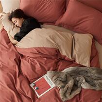  Winter thickened plush cotton brushed four-piece set of simple plain color warm color quilt cover 1 8m bedding new product