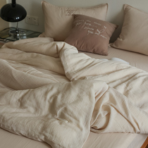  Japanese Wabi-sabi style solid color 100 cotton four-piece double-layer yarn simple cotton summer high-end quilt bedding