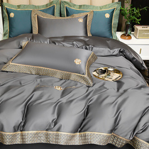  ALEX European-style plush cotton four-piece set pure cotton 100 high-end gray sheets quilt cover bedding sleep naked