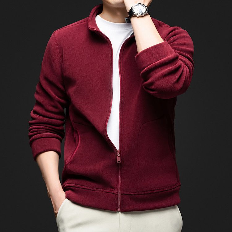 [Fleece-Lined and Thickened Cardigan Sweatshirt Jacket] Autumn and Winter Men's Self-Heating Gold Velvet Zipper Stand-Collar Jacket