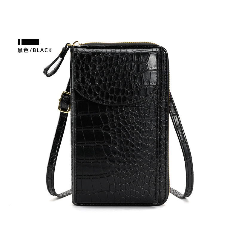 Light luxury mobile phone bag Korean fashion large-capacity double-layer wallet multi-functional ladies messenger bag Japanese crocodile pattern