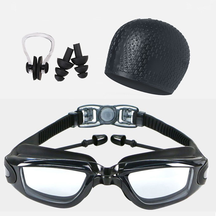 2022 waterproof and anti-fog swimming goggles silicone swimming cap men and women electroplating swimming glasses earplugs nose clip suit swimming equipment