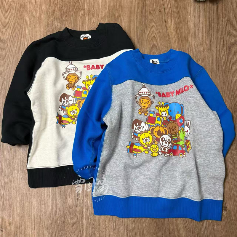 【In-Stock in China, Fleece-Lined】Japanese Trendy Brand Bape Children's Authentic Pullover Crewneck Sweatshirt