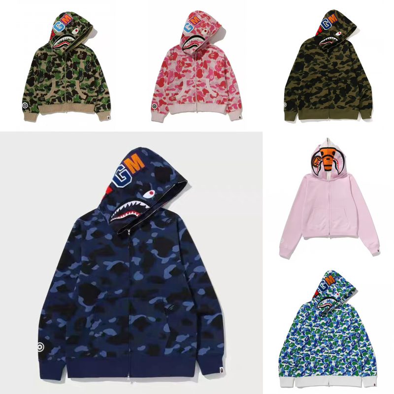 [Domestic Stock] Authentic Trendy Brand Bape Men's Camouflage Shark Hooded Zip-Up Sweatshirt Jacket Collection