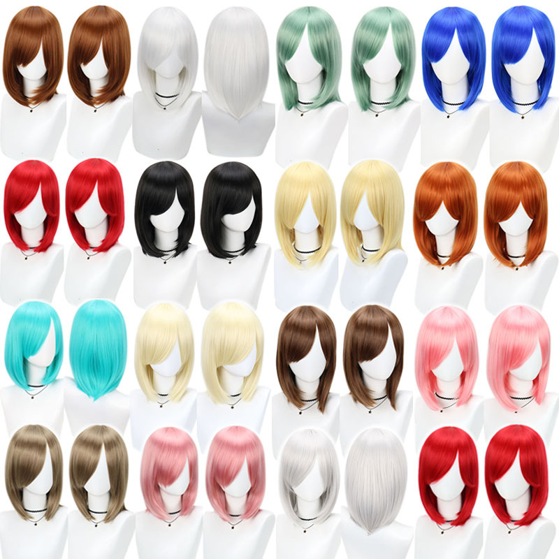 Heartbeat Home Rose Net 40cm Universal Bobo Hairstyle Practice Cosplay Wig with Long Bangs and Inward Curled Ends