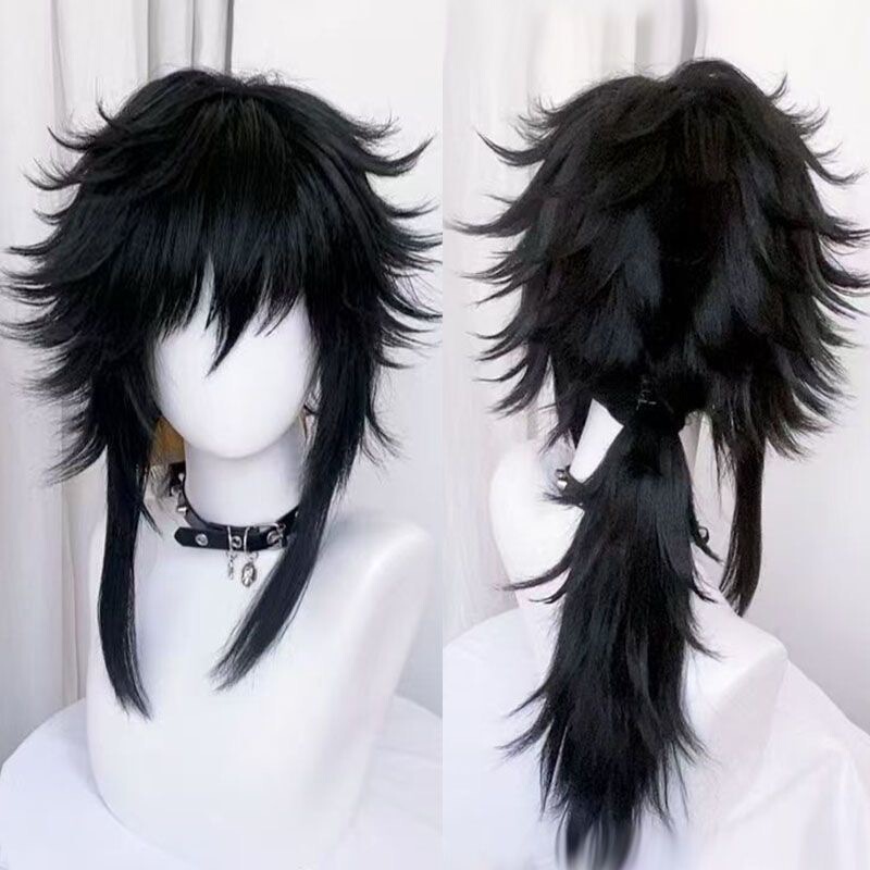 Demon Slayer: Kimetsu No Yaiba - Tomioka Giyuu Cosplay Wig, Water Column Style, Large Upturned Curls, Thick and Fluffy Synthetic Hair, One-Piece Tied Hair with Rose Net