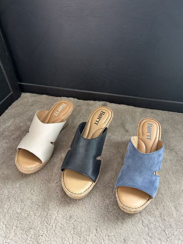 Born First Layer Cowhide Women's Open-Toe Thick-Soled Wedge Sandals 6 8