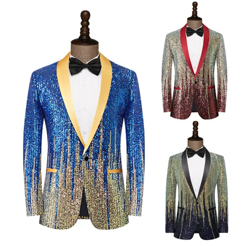 Men's Meteor Gradient Sequin Suit Shawl Collar Performance Suit Singer Host Bar Shiny Show Suit Tide
