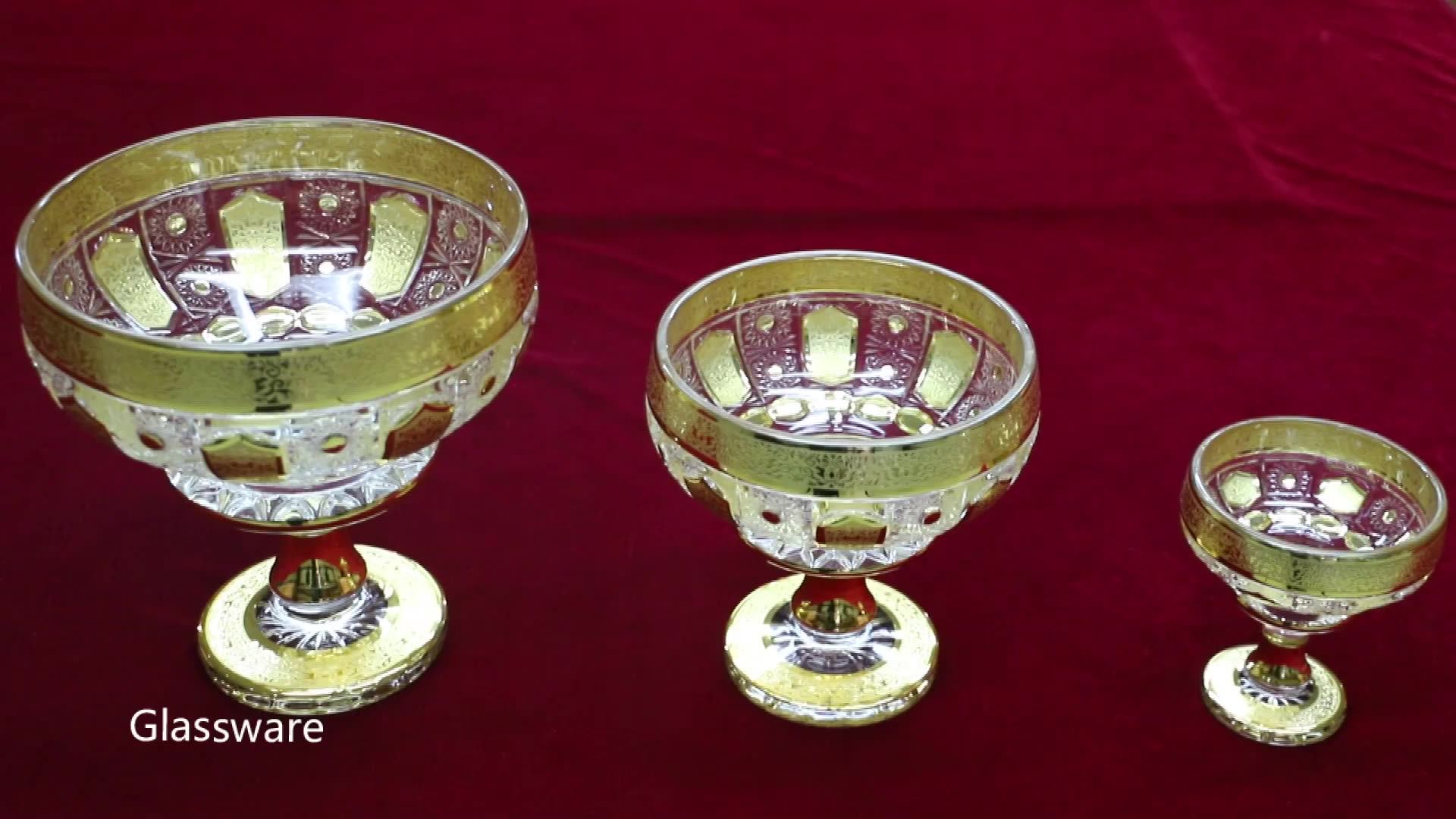 Middle East Muslim Style Bohemia Gold Design 7 Pcs Glass Bowl Set With