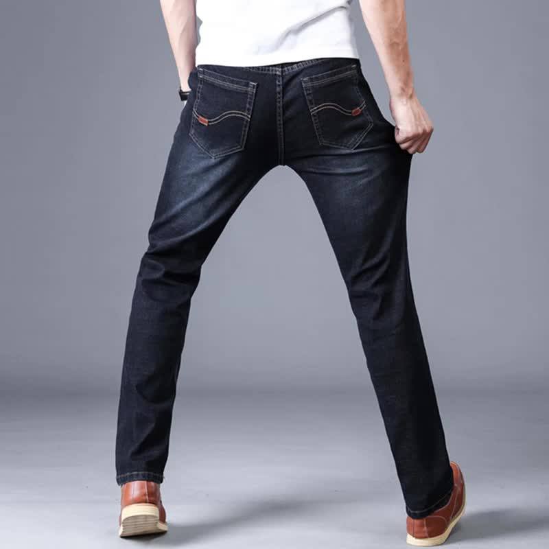 Black Men's Business Casual High Elastic Jeans Slim Straight High Waist